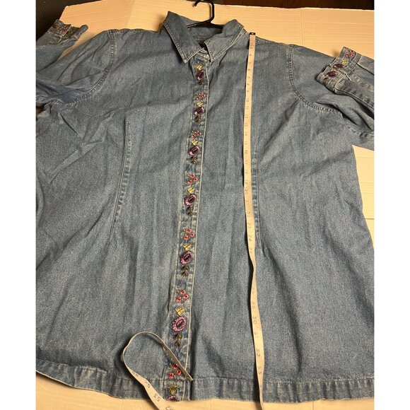Denim & Co. Womens Embroidered Button-Down Denim shirt Jacket 3X plus shacket - Picture 13 of 14